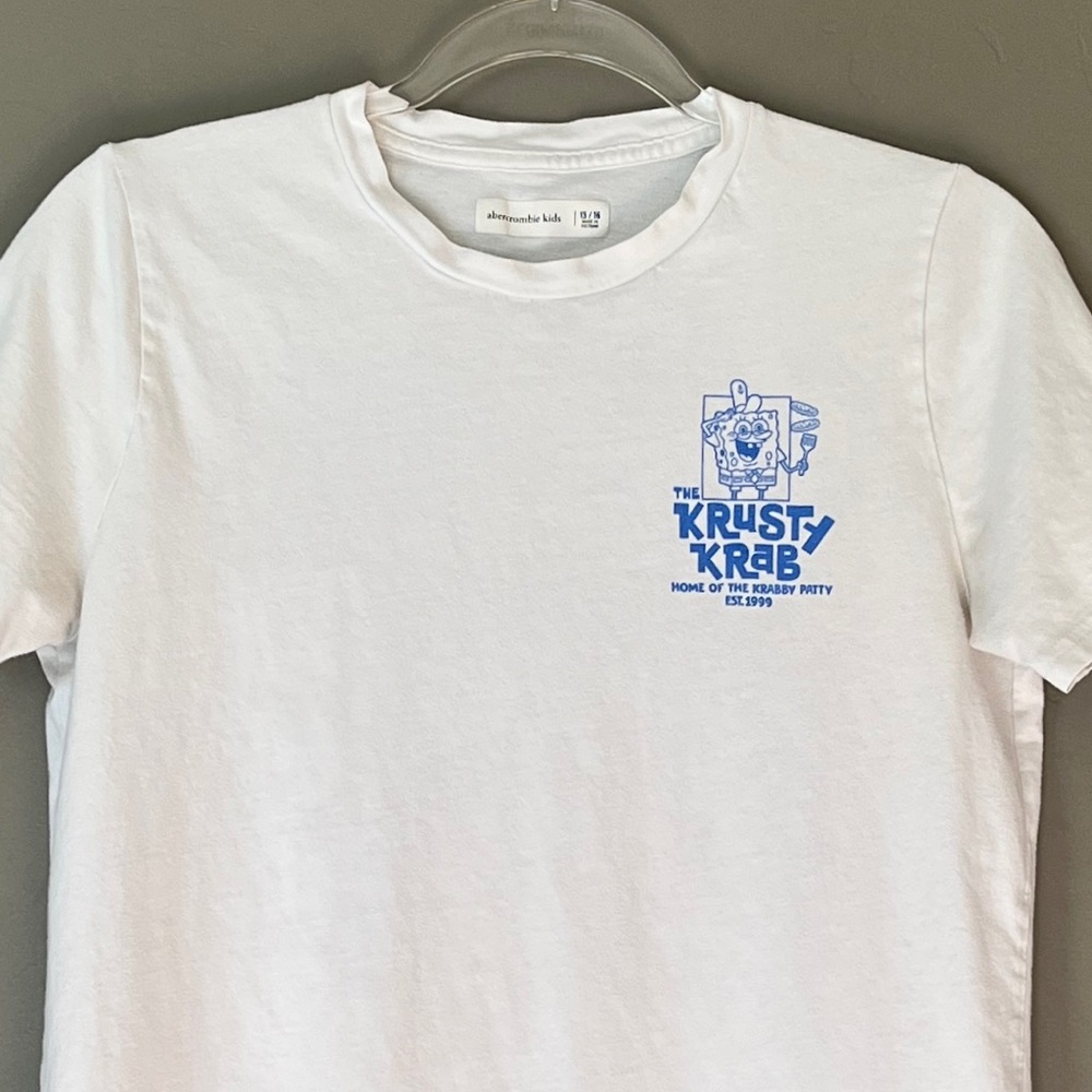 Abercrombie Kids Spongebob Krusty Krab White Blue Graphic Tee Size 15/16